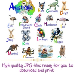 Australische Tiere ABC Chart druckbare digitaler Download
