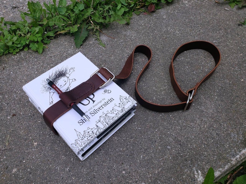 Book Strap Carrier Leather Book Belt w/ Pen Loop & Etsy