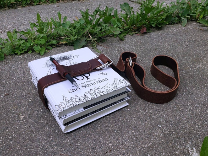 Book Strap Carrier Leather Book Belt w/ Pen Loop & Etsy
