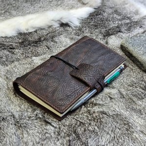 B6 SLIM SIZE Leather Traveler&#39;s Notebook | TN Cover | Handmade Cowhide Notebook Refillable | Shrunken Bull Grain #1