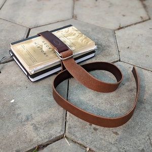 Leather Book Belt Carrier | "The Hemingway" Minimalist Rustic Brown Leather Book Strap Carrier