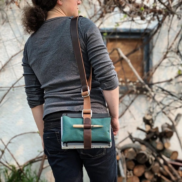 Leather Book Belt | "The Woolf" w/ Pen Loop & Adjustable Carry Loop for Journaling - Rustic Brown Leather Book Strap Carrier