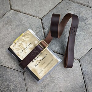 Leather Book Belt | "The Byron" Classic Style Minimalist - Rustic Brown Leather Book Strap Carrier