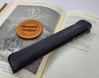 Leather Pen Sleeve | Black Sleeve Pouch for Pen Pencil - Stationery for Writer Teacher