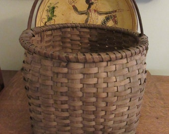 Rare Antique Southeast Splint Basket - Square Bottom, Round Rim, Old Nails