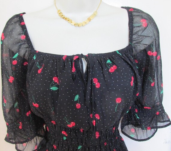 Cherry Fruit Pattern Summer Top. Off Shoulder Blo… - image 5