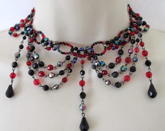 Shiny Beads Tassel Waterfall Layered Choker Necklace.