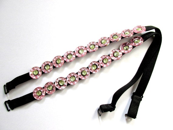 Pink Stone Rhinestone Decorative Bra Straps. Stretchy Adjustable