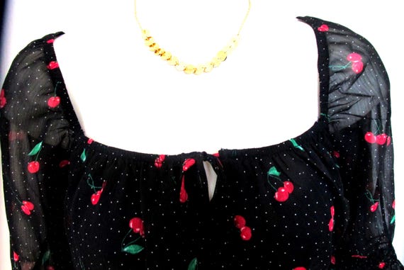 Cherry Fruit Pattern Summer Top. Off Shoulder Blo… - image 4