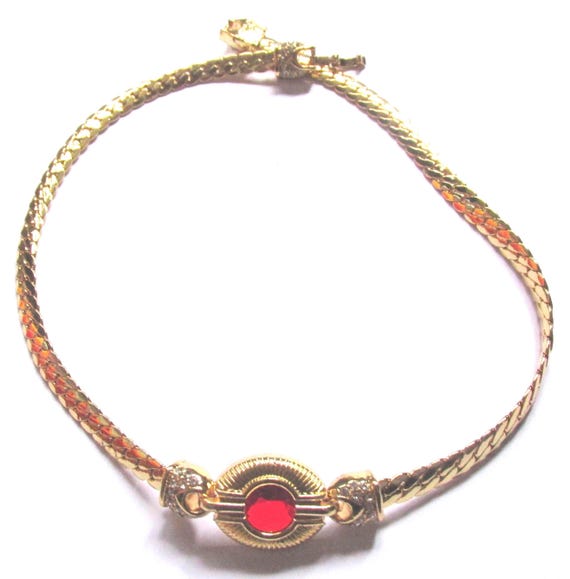 Gold Plated Ruby Red Gems Jewellery Necklace