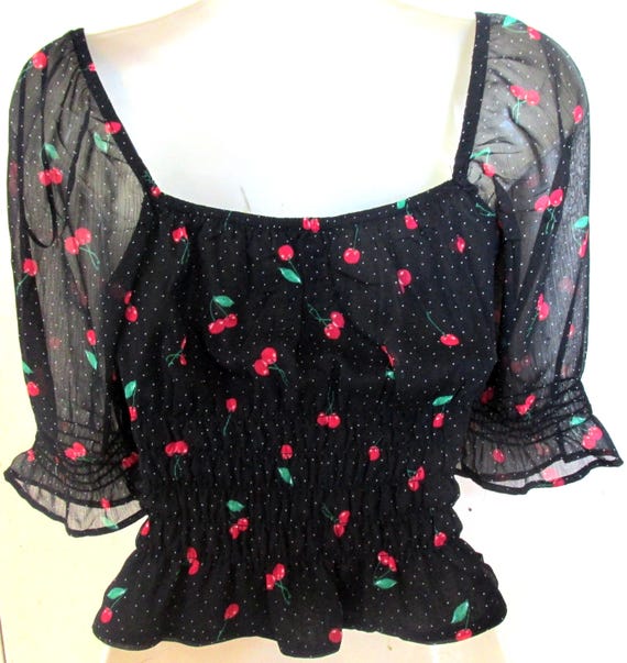 Cherry Fruit Pattern Summer Top. Off Shoulder Blo… - image 3