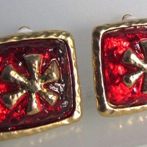 Red Gold Trim Lucite Vintage Earrings. Clip-on.