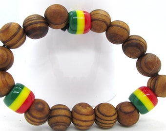 Pulsera elástica con cuentas de madera rasta
