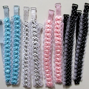 Polka Dot 1950 Style Organza Ruffle Bra Straps. Stretchy Adjustable Removable. Will not give support.