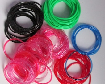 100 pcs LOT.  Children Girls Glitter Pink. Adult Silicone Gummy Wristbands. Friendship Jelly Rubber Bangle Bands Bracelets