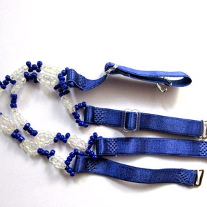 Blue Beaded Decorateive Bra Straps. Stretchy Adjustable Removable. Will not give support.