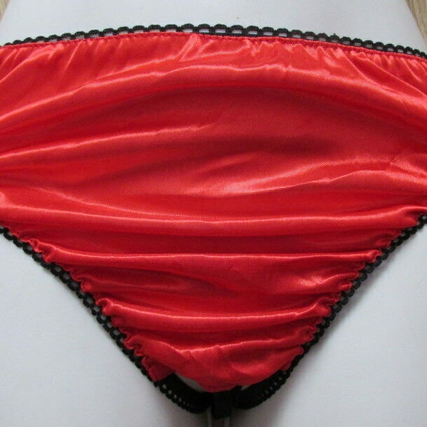 Crotchless Nylon Satin Bow Trim open back briefs panties knickers W: 23" to 32"   - UK Size 8/10.