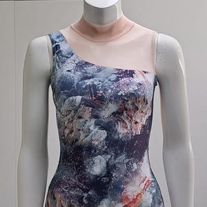 Ballet, Gymnastics, Figure Skating, Dancewear – Performance Leotard Costume | Medium Size, Rock print Lycra, Pink Mesh