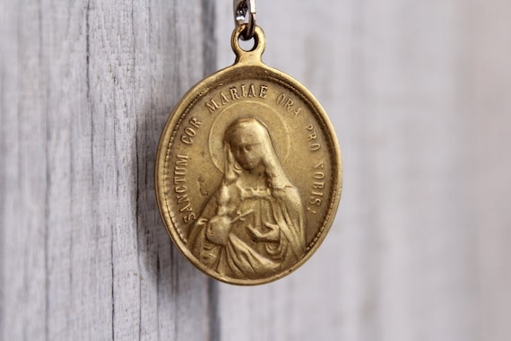 Vintage Religious Medallion Praebe Fili Mi Cor Tu… - image 2