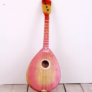 Vintage Guitar Toy, Small Guitar, Wooden Body, Wood Musical Instrument, Children&#39;s Guitar, Old 4 Strings Guitar