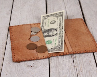 Vintage Brown Leather Man's Folding Wallet Coin Purse