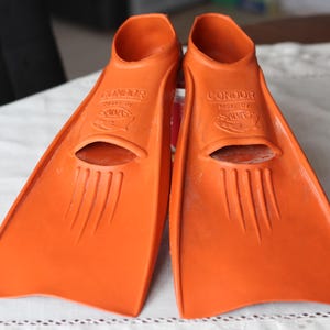 Vintage Orange Swimming Fins, Flippers Diving Tools