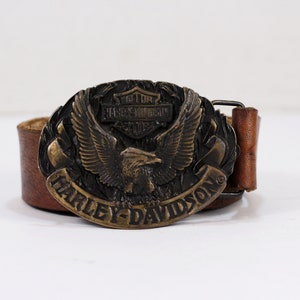 Vintage Brown Leather Belt with Brass Buckle