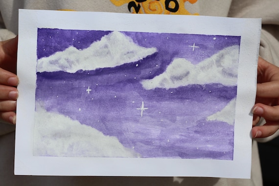 Purple Sky Painting Watercolour Oil Paint Purple Clouds Etsy