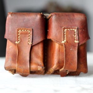 Vintage Leather Military Belt Pouch: Army Brown Cartridge Bag