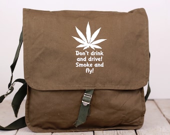 Vintage USSR Green Canvas Messenger Bag: Stamped Military Shoulder Bag