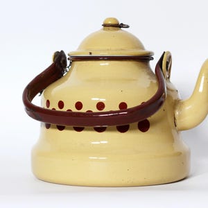 Vintage Beige Enamel Teapot, Small Kettle, Tourist Equipment