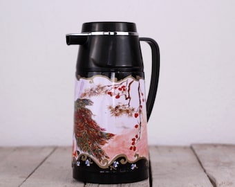 Vintage Peafowl Thermos: Chinese Camping Flask, Rustic Home Decor