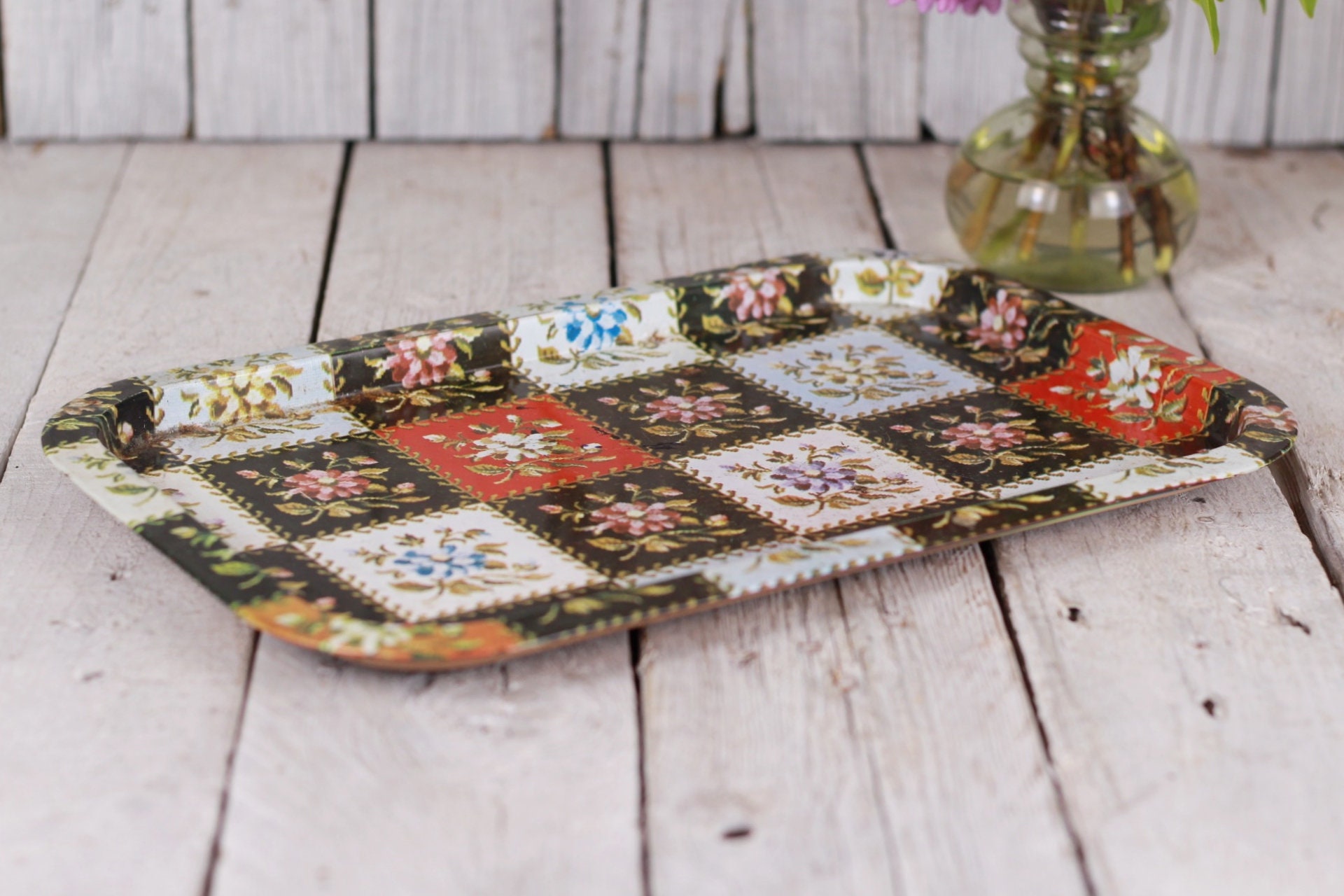 Vintage Rectangular Serving Metal Coffee Tray Etsy