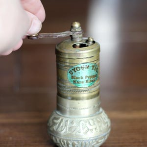 Vintage Brass Pepper or Herb Mill Grinder, Distressed
