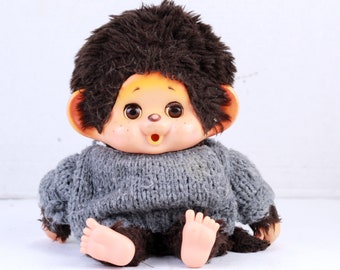 Monchichi vintage - petit singe des années 1970 - peluche marron - singe de collection - chimpanzé doux en peluche - singe en peluche - vieux singe jouet