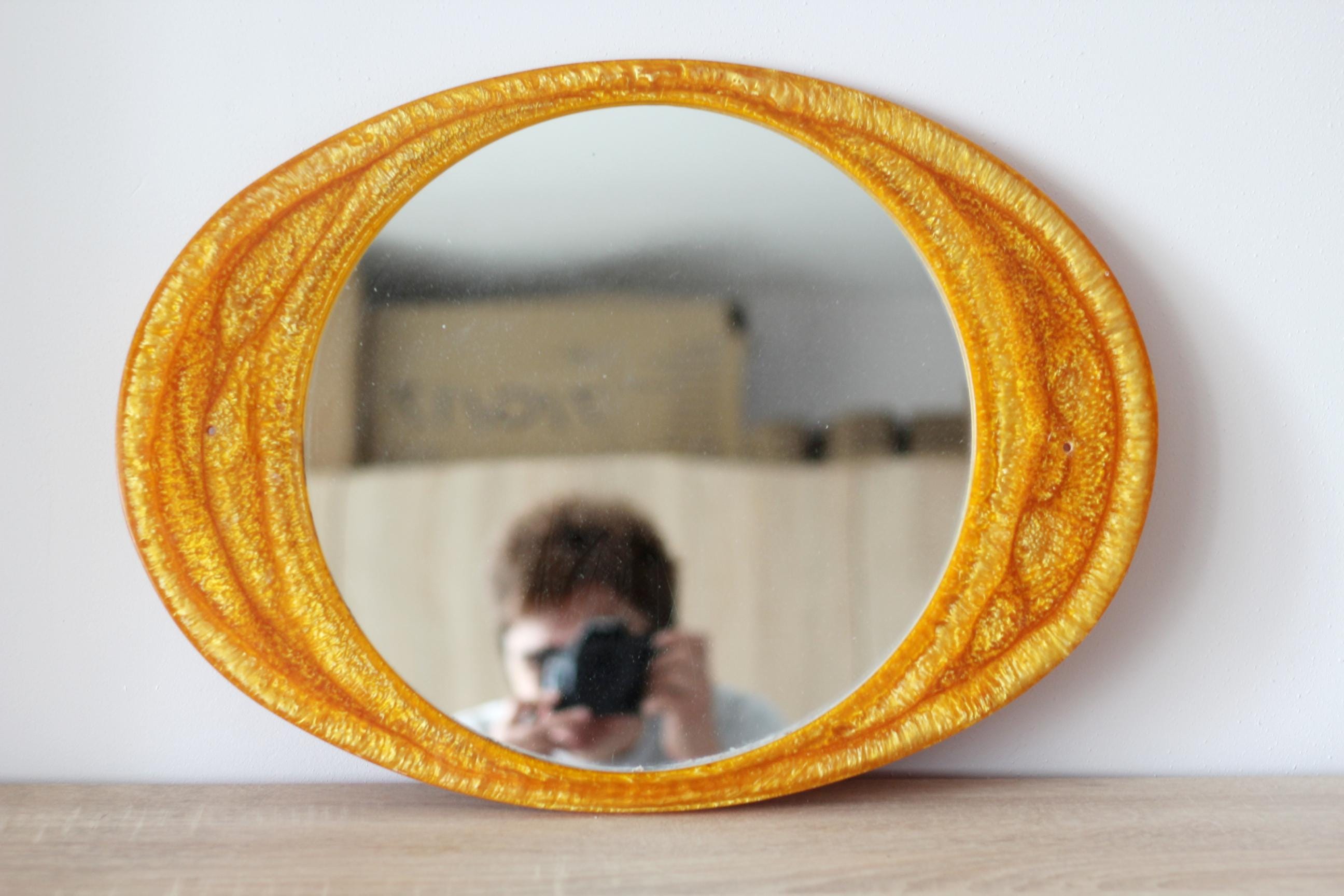 Vintage Catalin Bakelite Oval Mirror: Retro 1970s Wall Hanging