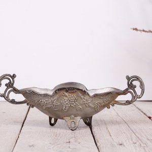Vintage Oval Metal Dish with Handles, Fruit or Sugar or Candy Dish