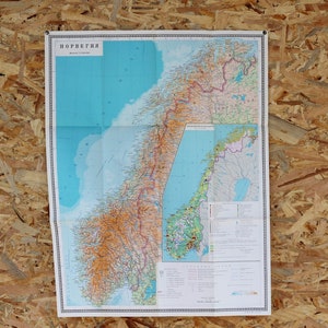 Vintage Norway Map Print: 1977 USSR Tourist Guide, Multicolored Wall Art