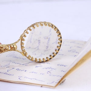 Antique Brass Hand Mirror: Victorian Edwardian Purse Mirror