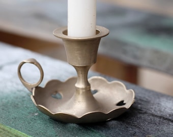 Vintage Finger Loop Table Brass Candle Holder Candlestick