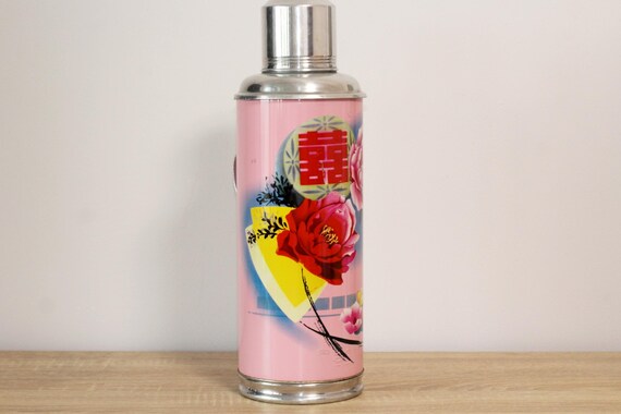 ヴィンテージ上海魔法瓶：中国の花柄カップ付きフラスコ - Etsy 日本