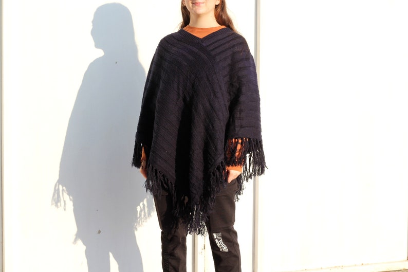 Vintage Cotton Fringe Poncho Top Coat Poncho Ethnic Pullover Poncho Womens Poncho