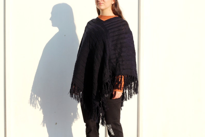 Vintage Cotton Fringe Poncho Top Coat Poncho Ethnic Pullover Poncho Womens Poncho