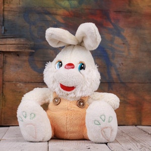 Vintage Plush Bunny: 90s Stuffed Rabbit in Overalls