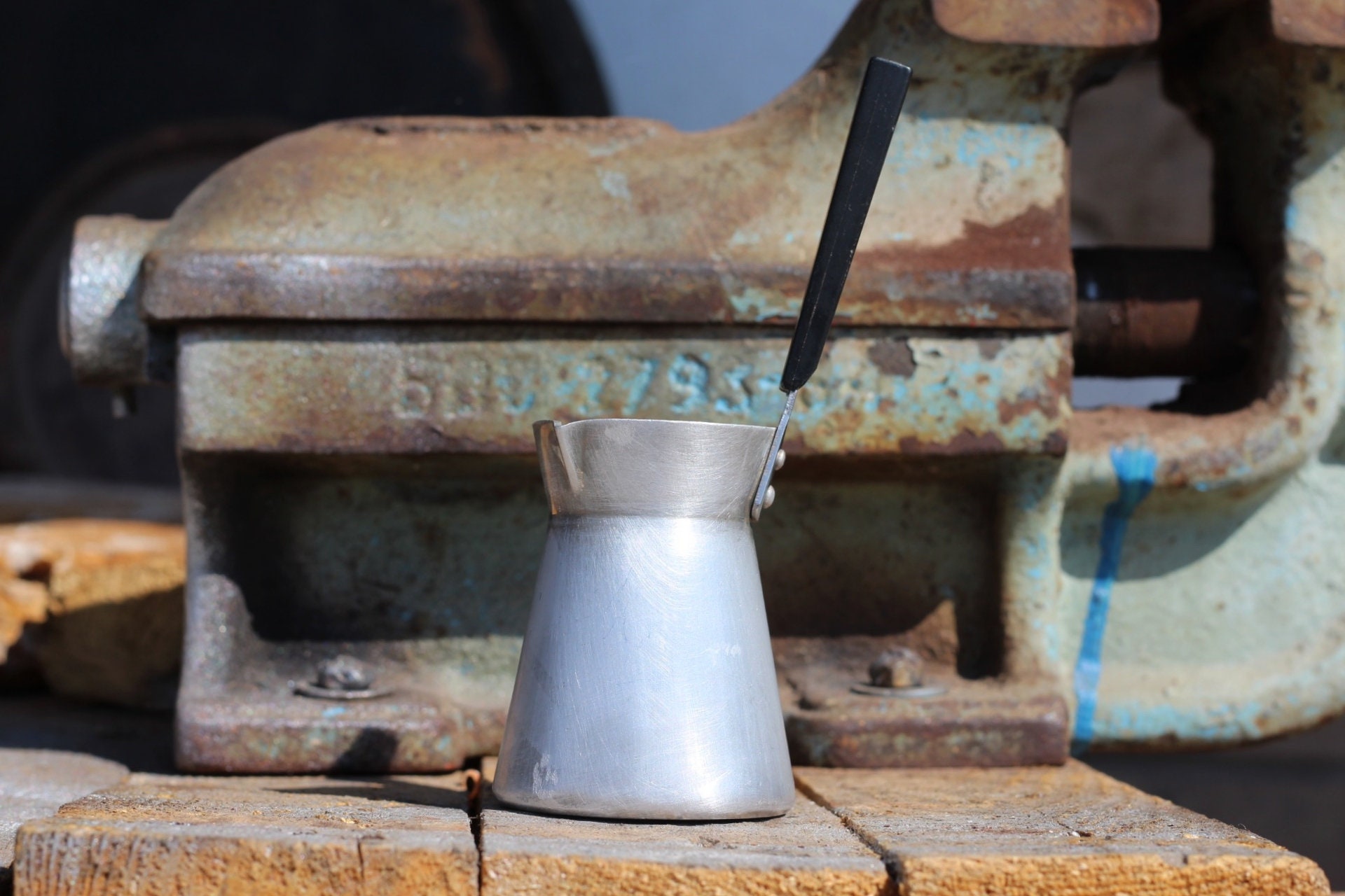 Vintage Aluminum Turkish Coffee Pot: Rustic Primitive Cezve