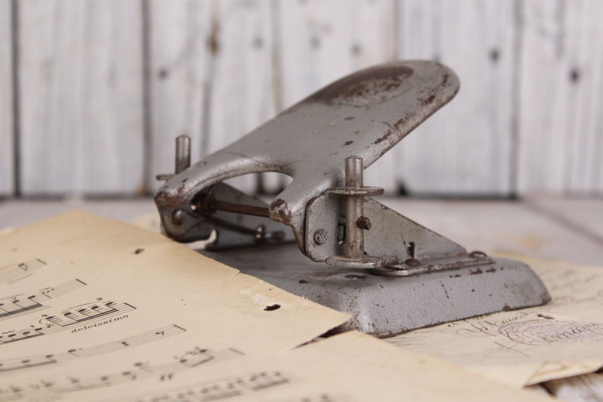 Vintage Metal Base Military Paper Hole Punch Office / Bank Equipment 