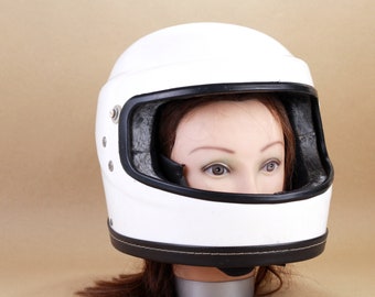 Vtg 70's Open Face Motorcycle Helmet and Leather Chin Strap Liner White - Etsy Vtg 70's Open Face Motorcycle Helmet and Leather Chin Strap Liner White - Etsy