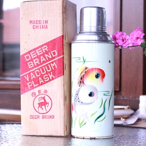 Vintage Vacuum Thermos Shanghai in Original Box, Vacuum Bottle, Camping Coffee Flask, Chinese Thermos with Cup & Cork Stopper