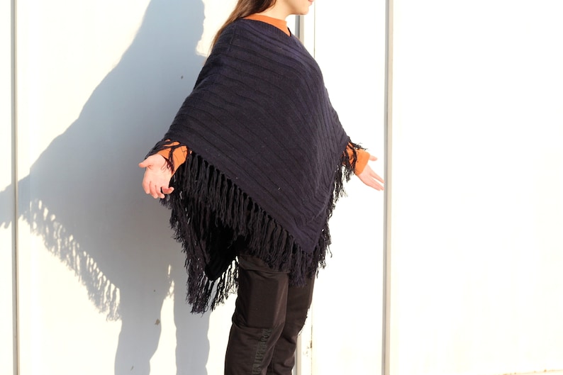 Vintage Cotton Fringe Poncho Top Coat Poncho Ethnic Pullover Poncho Womens Poncho