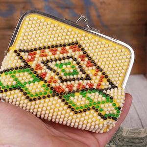 Vintage Beaded Coin Purse, Kiss Lock Pouch